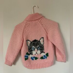 Vintage Child's Cowichan-Style Handknit Kitty- Button Up Handmade Sweater